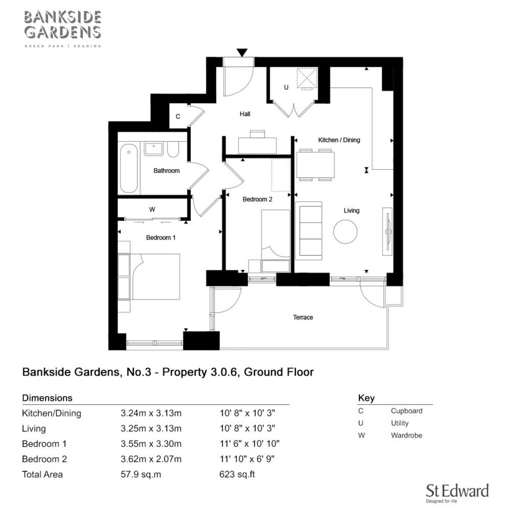 Floorplan for Bankside Gardens, Reading, RG2