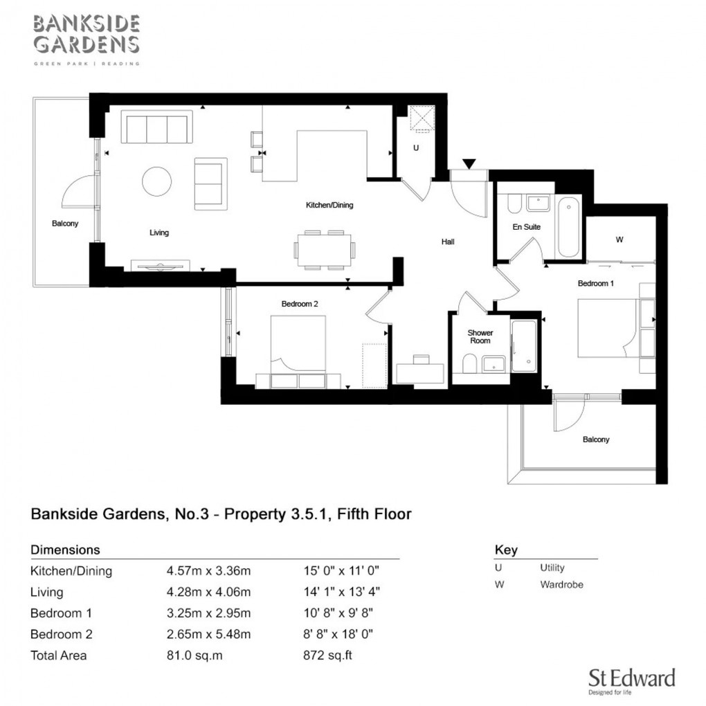 Floorplan for Bankside Gardens, Reading, RG2